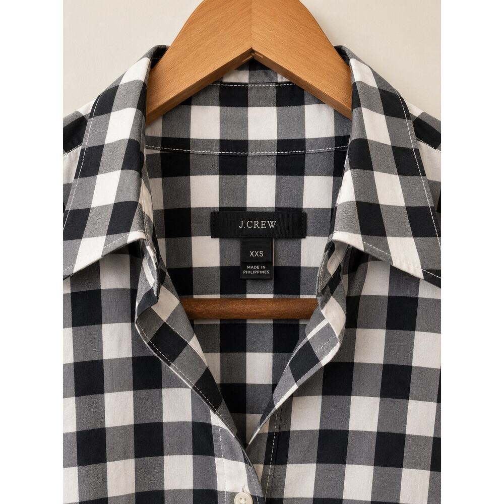 J.Crew Gingham Shirt Dress Black White Button Front Cap Sleeve Cotton Size XXS - Picture 2 of 3